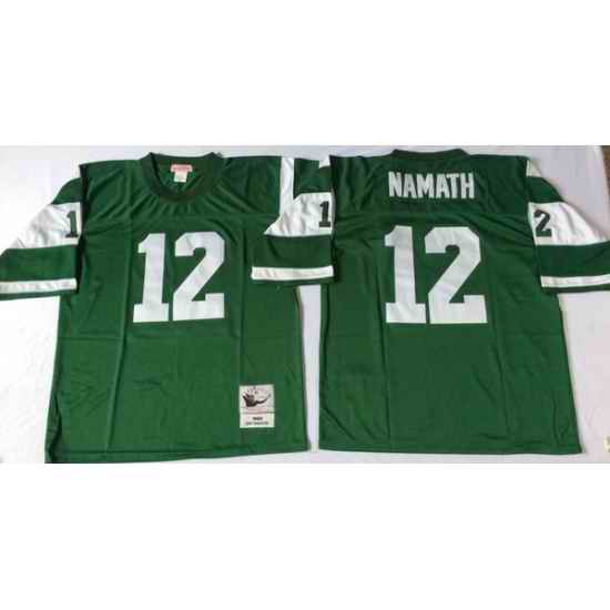 Men New York Jets 12 Joe Namath Green M&N Throwback Jersey